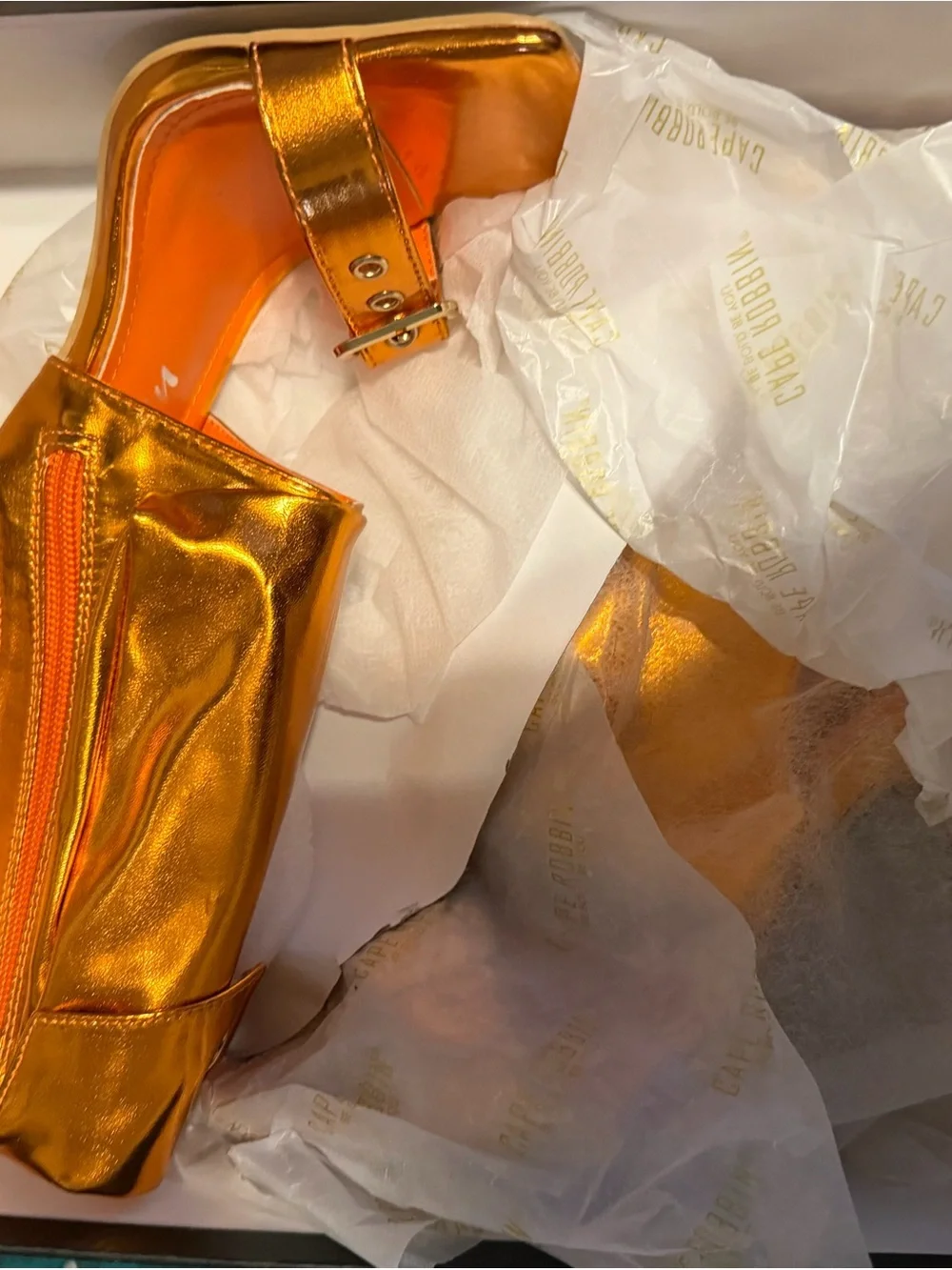 Metallic Orange High Heel Sandal Bootie